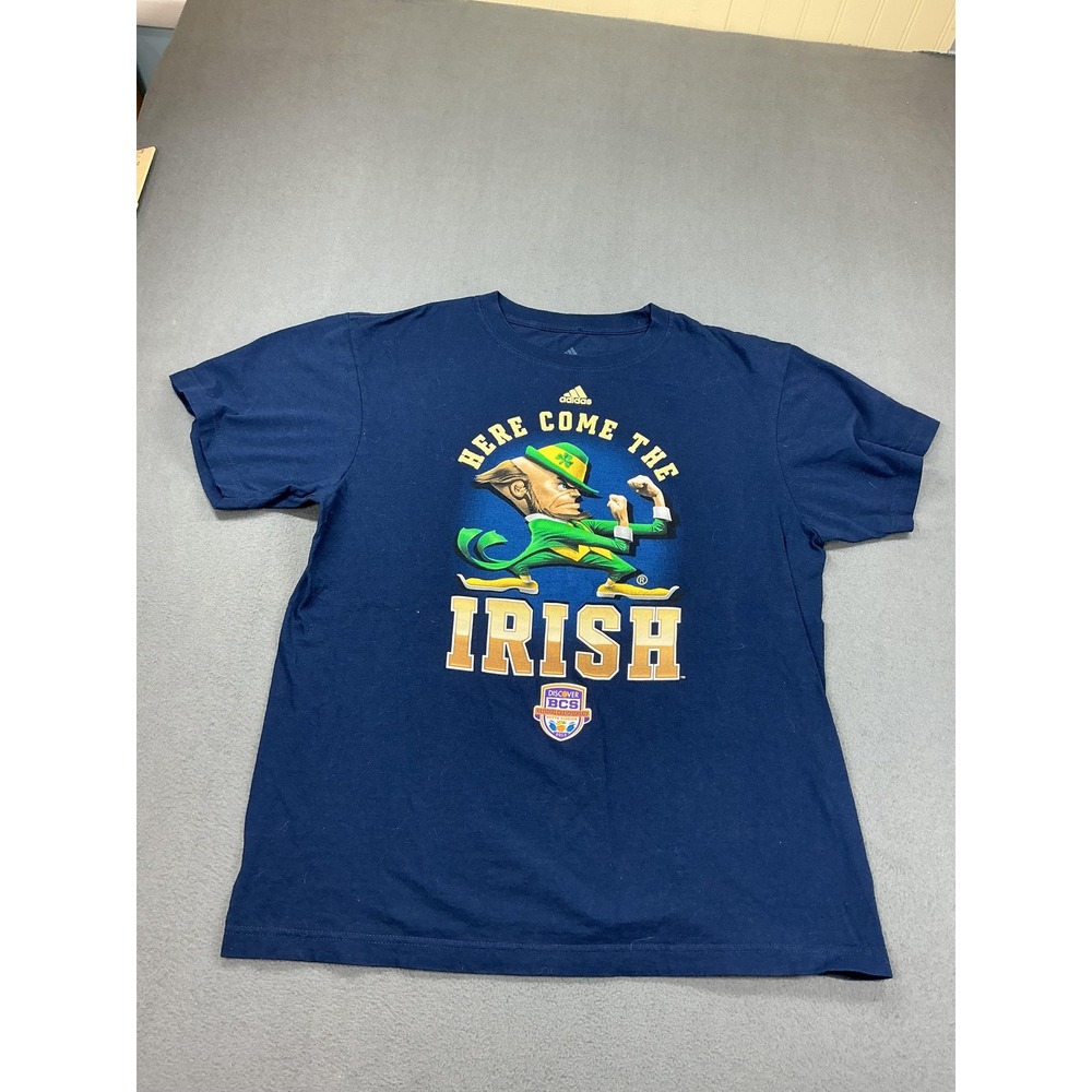 Notre Dame Fighting Irish Shirt Mens Large Blue NCAA Football‎ Adidas BCS 2013